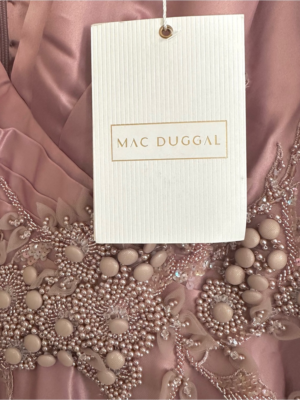 Mac Duggal Gown Dress Dusty Rose Long Sleeve Embellished Waist Evening Size 16 - Picture 14 of 15